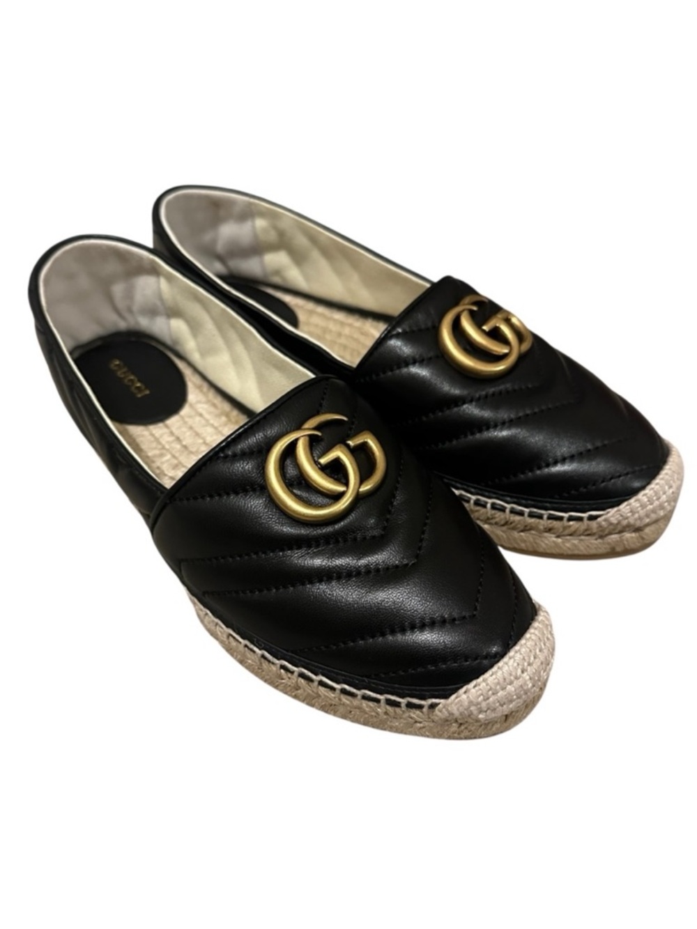 NWT GUCCI Charlotte GG Black Quilted Leather Espadrille Flats EU 8 - Picture 3 of 13